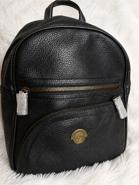 White Mountain Black Pebbled Leather Backpack with Gold Hardware
